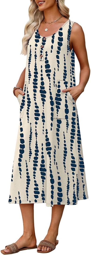 OFEEFAN Maxi Dress Sleeveless Casual Summer Dresses for Women 2026 Decorative Button Down Sundresses with Pockets - Image 4