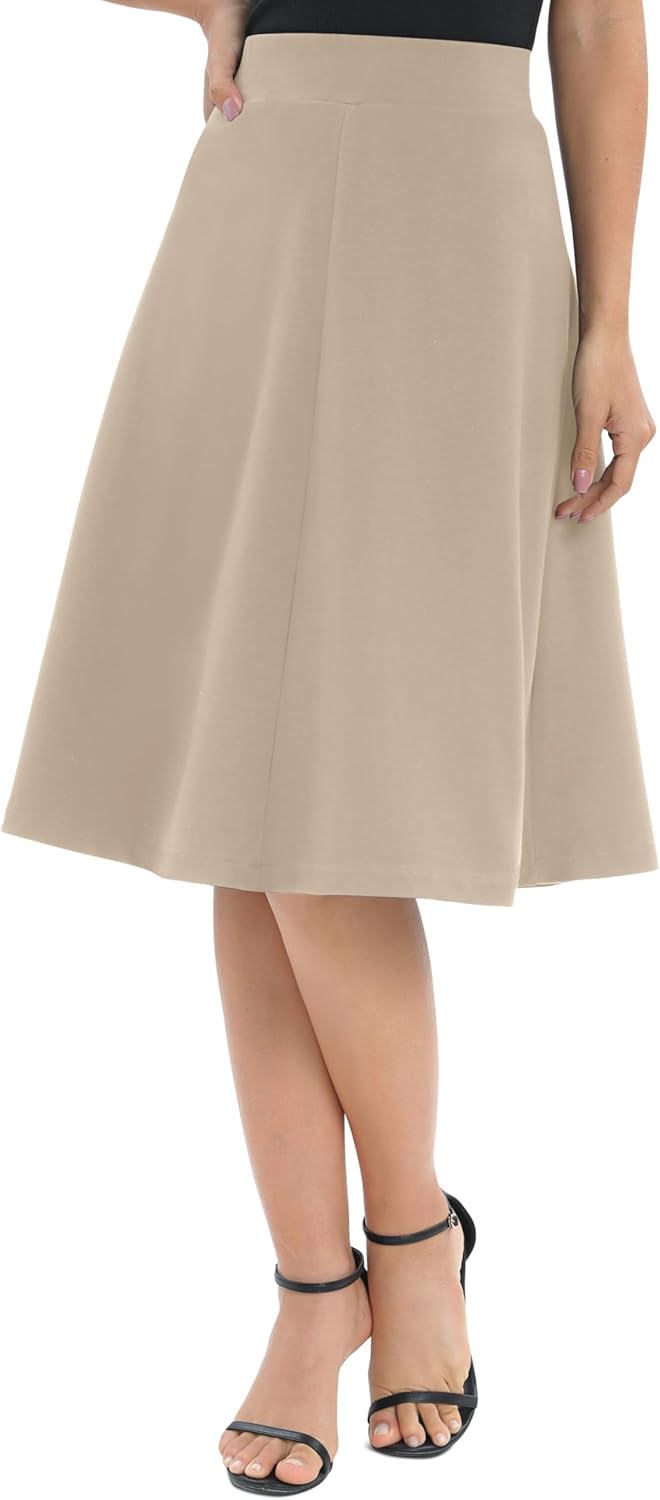 Urban CoCo Women's A-Line Elastic High Waist Flare Work Midi Knee Length Stretchy Skirt - Image 3