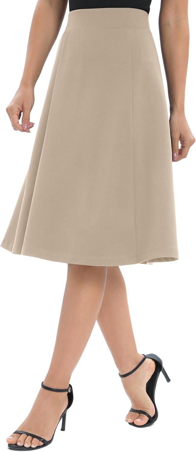 Urban CoCo Women's A-Line Elastic High Waist Flare Work Midi Knee Length Stretchy Skirt - Image 4