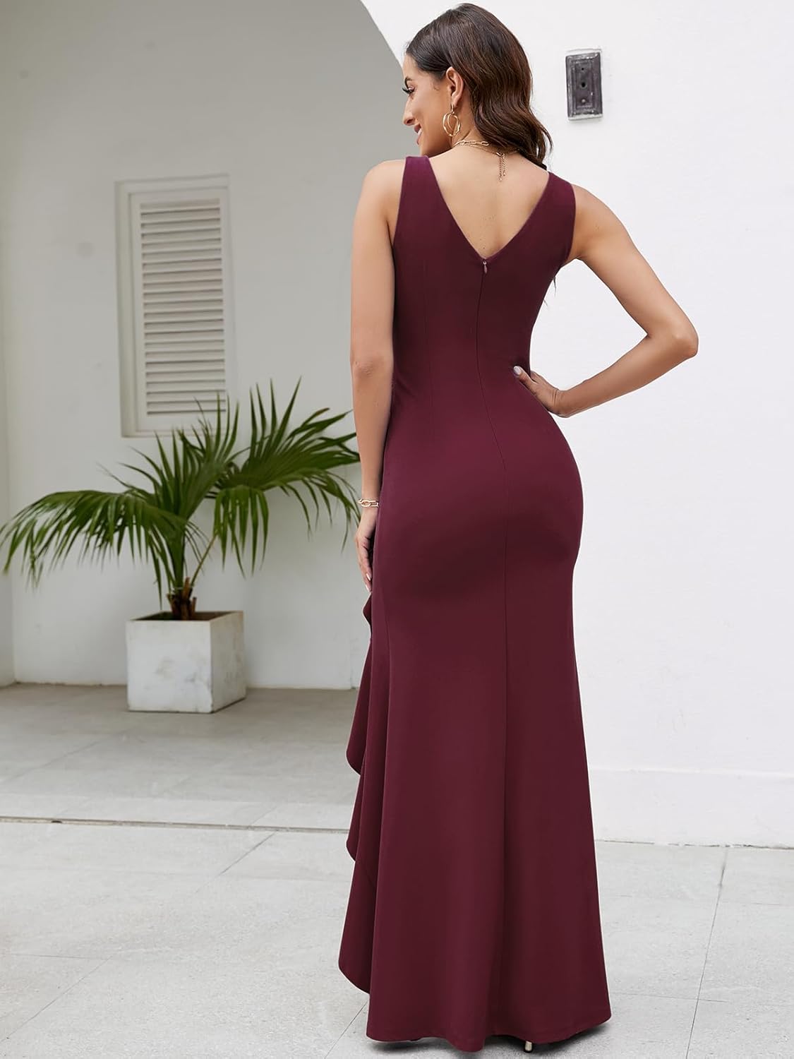 FQA Formal Evening Dresses for Women Elegant Evening Party Prom Dress Long Sexy V Neck Sleeveless Split Wrap - Image 2
