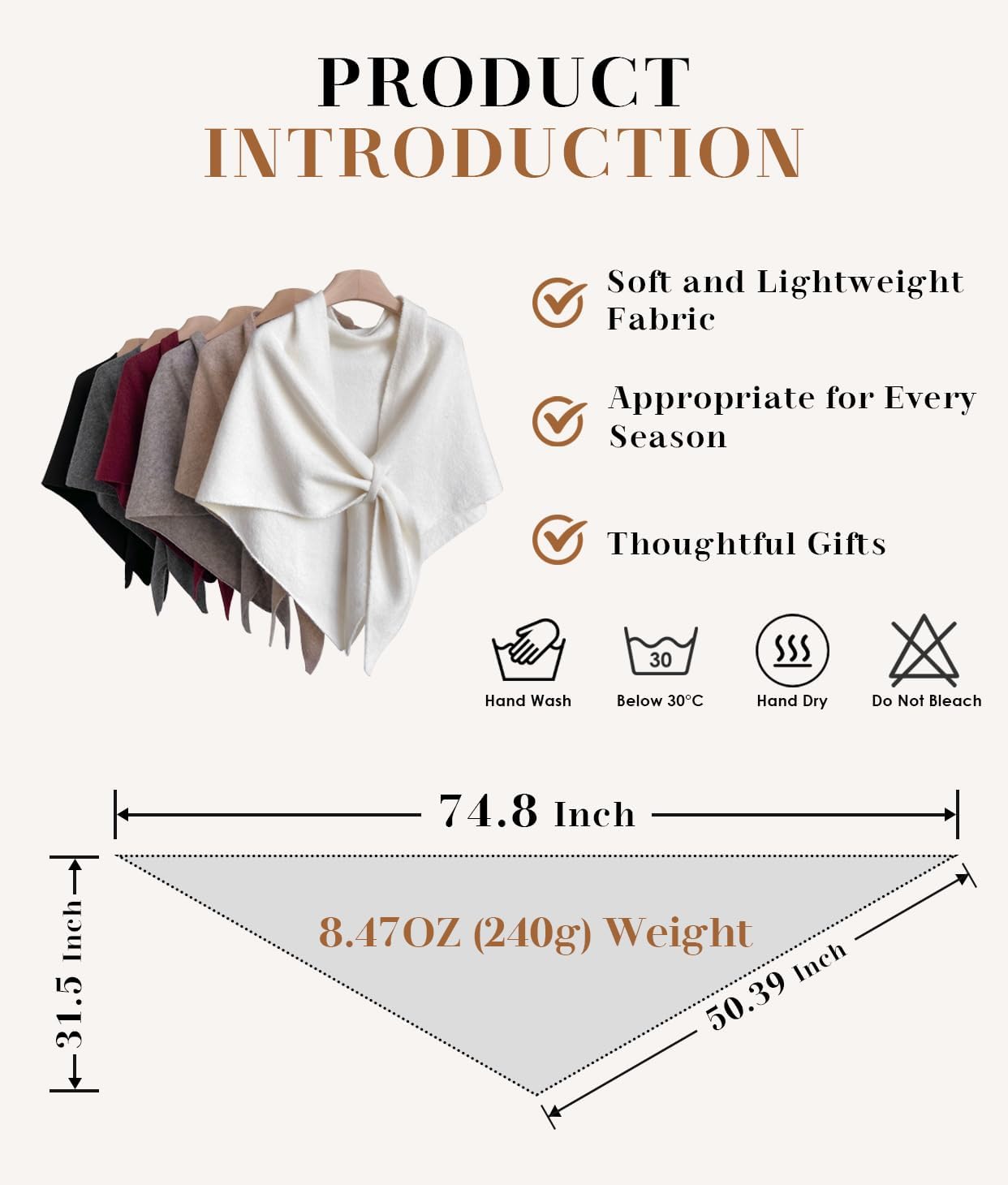 Shawl Wraps Women Pashmina Cardigan Triangle Cape Knit Shoulder Top Sweater Scarf for Fall Winter - Image 9