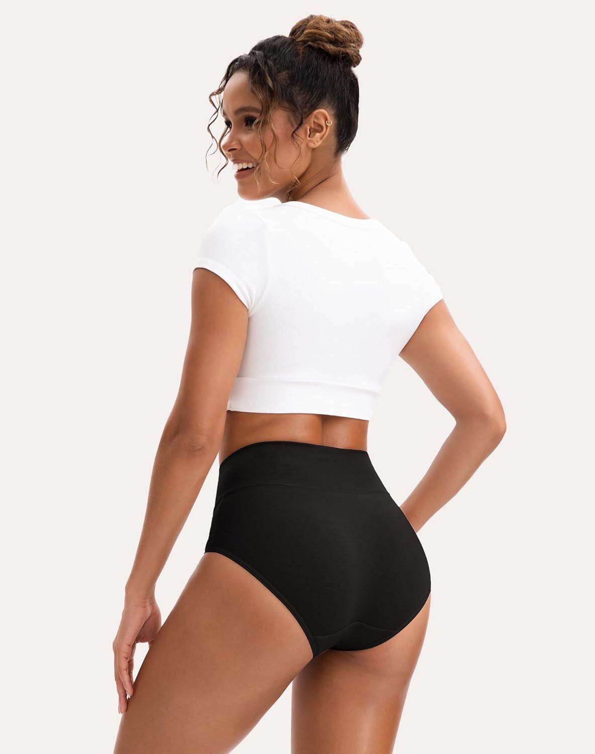 INNERSY Women's High Waisted Underwear Cotton Panties Regular & Plus Size 5-Pack - Image 3