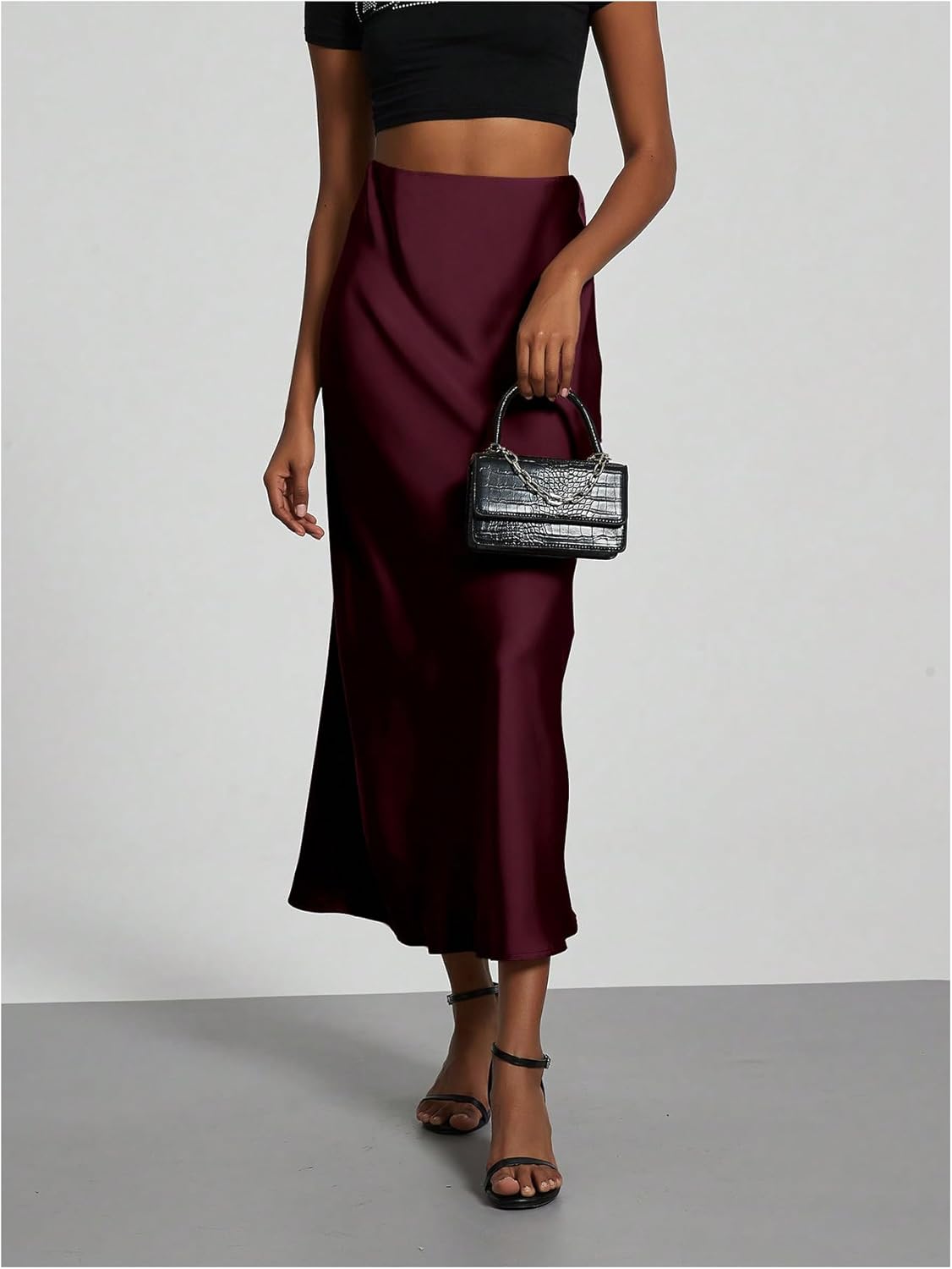 SOLY HUX Women's Elegant Satin Skirts High Waisted Flared Casual Work Office Fishtail Midi Skirt - Image 5