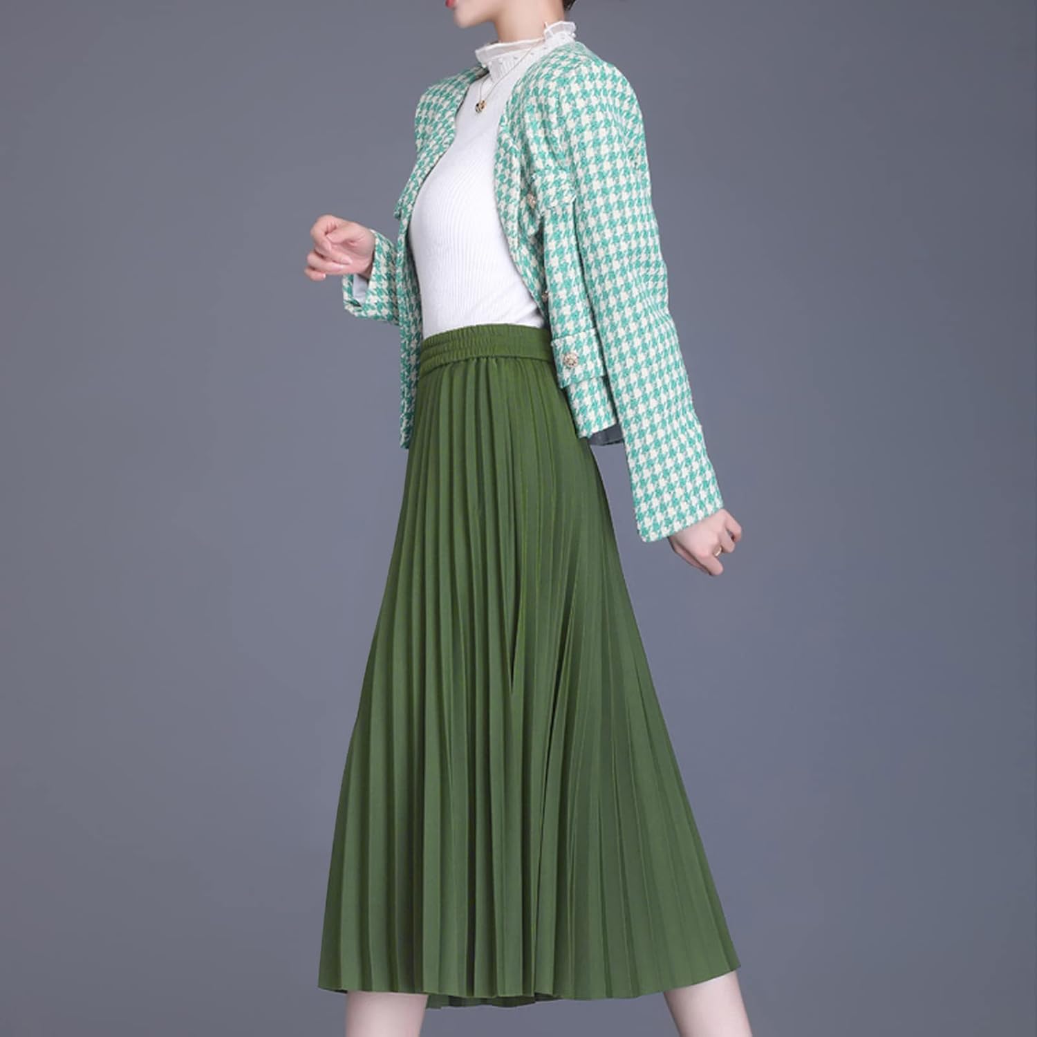 Basoteeuo Womens Skirt Leopard Print Midi Long Shirring Pleated Skirts High Waisted A Line Skirts - Image 2