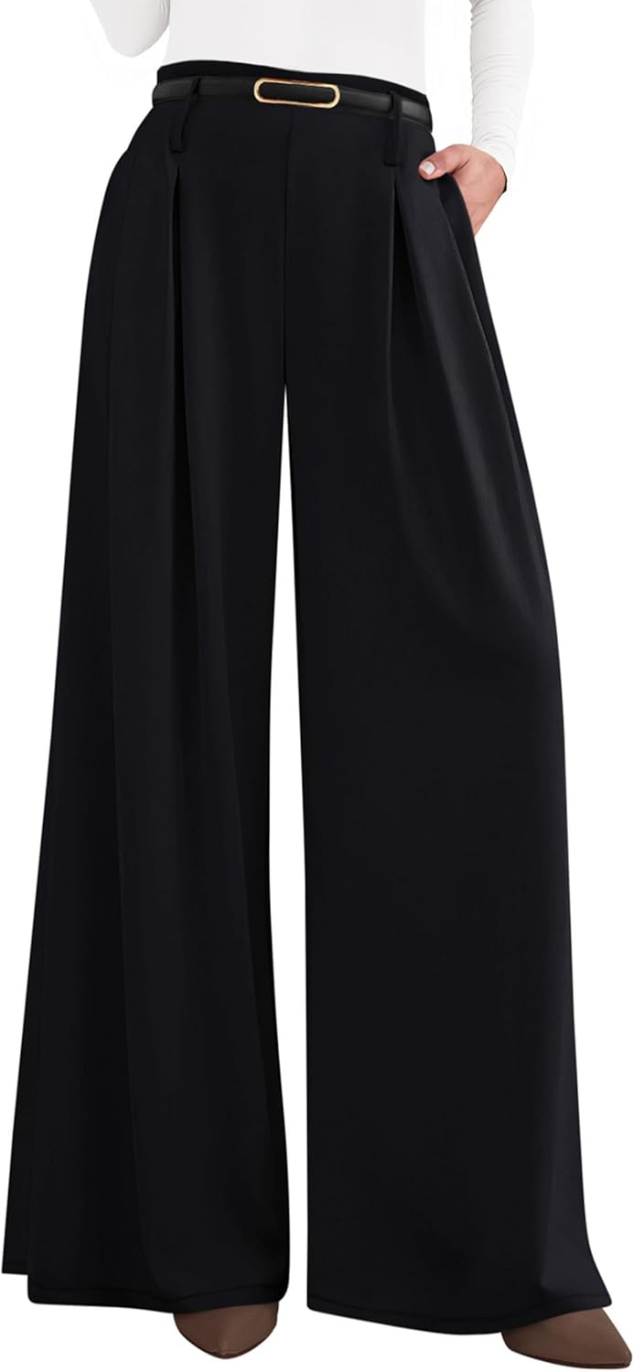 PRETTYGARDEN Womens Wide Leg Trousers 2026 Elastic High Waisted Dress Pants Pleated Slacks Flowy Business Work Palazzo Pants