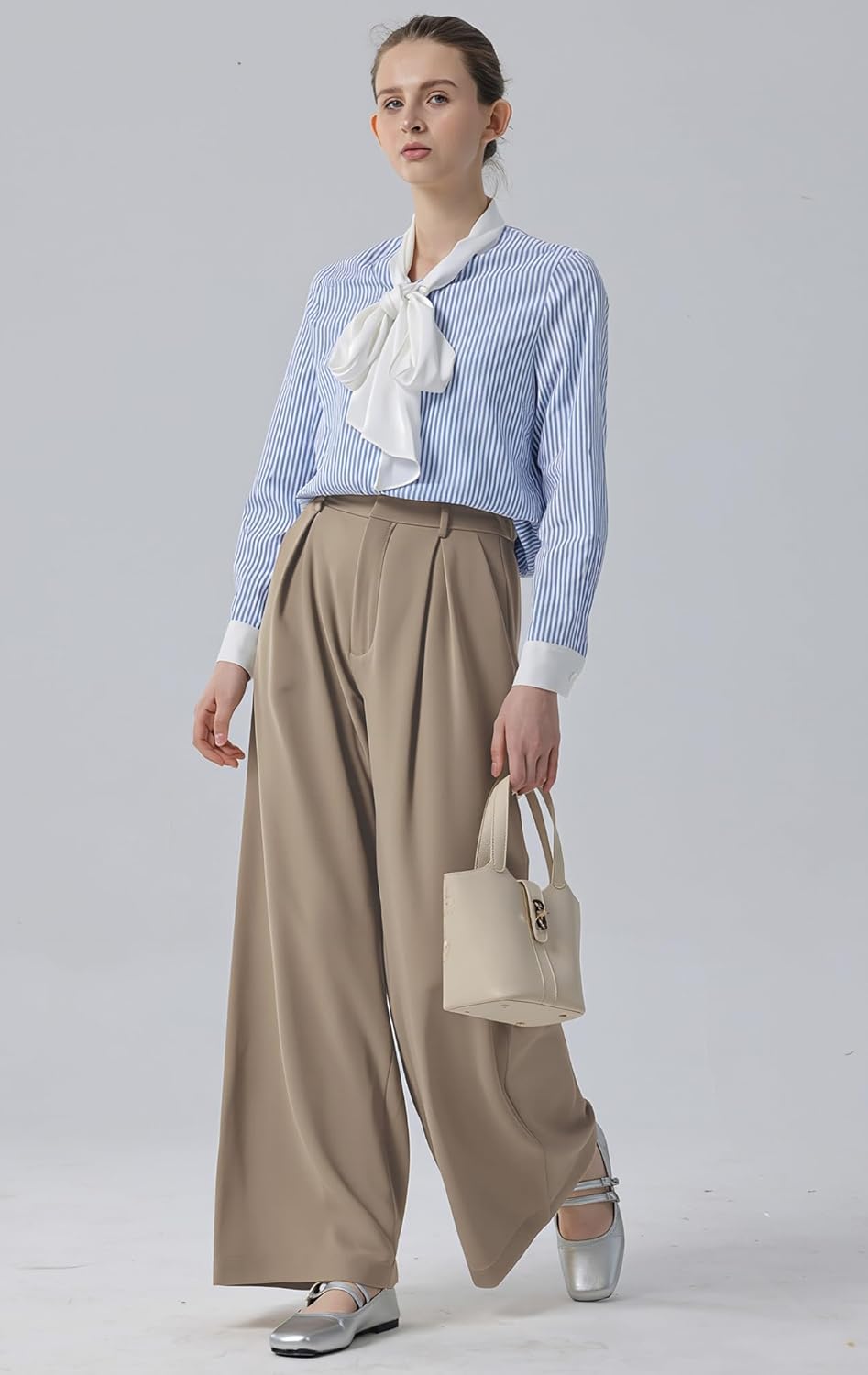 Tronjori Women High Waist Casual Wide Leg Long Palazzo Pants Trousers Regular Size - Image 6