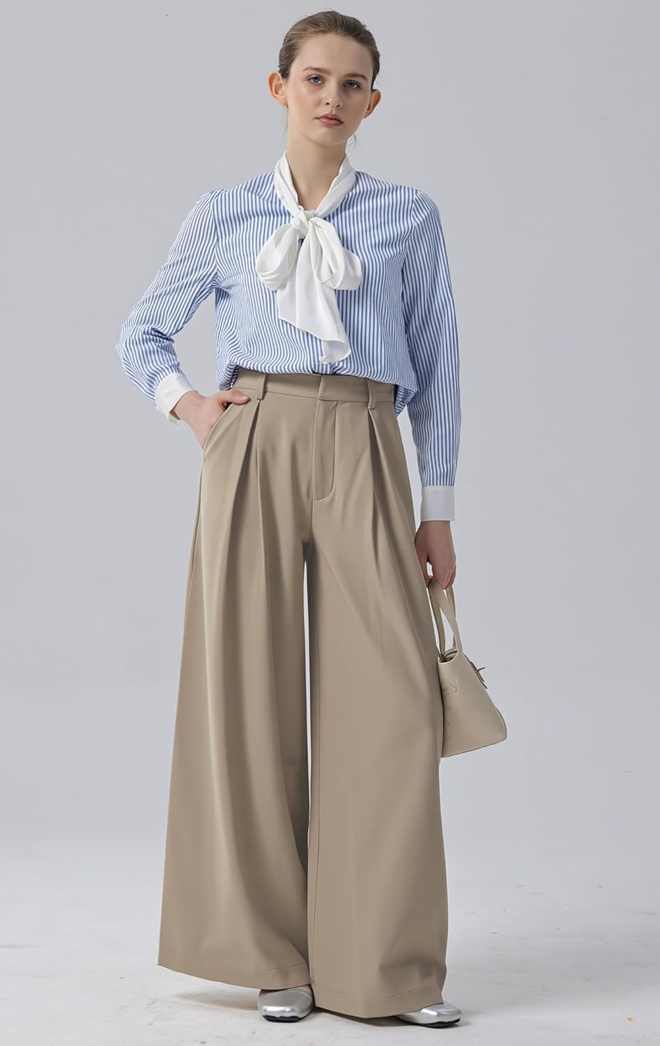 Tronjori Women High Waist Casual Wide Leg Long Palazzo Pants Trousers Regular Size - Image 5