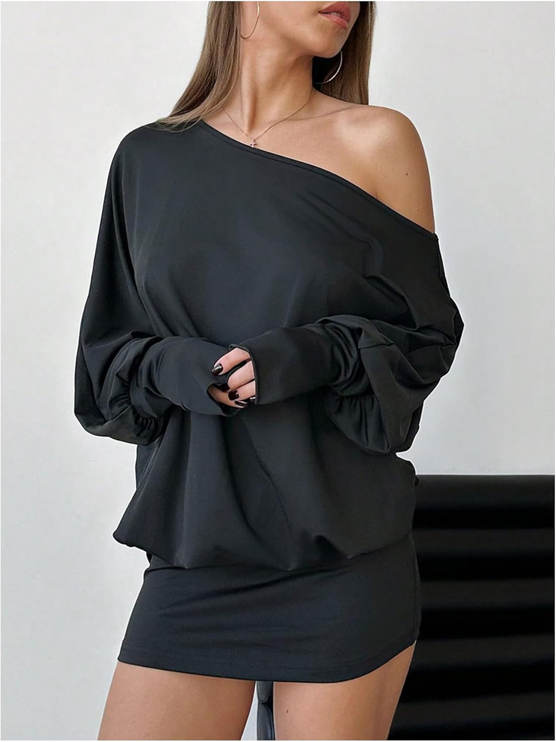 SOLY HUX Women's Long Sleeve Off The Shoulder Dress Y2k Mini Dress Streetwear Music Festival Outfits - Image 4