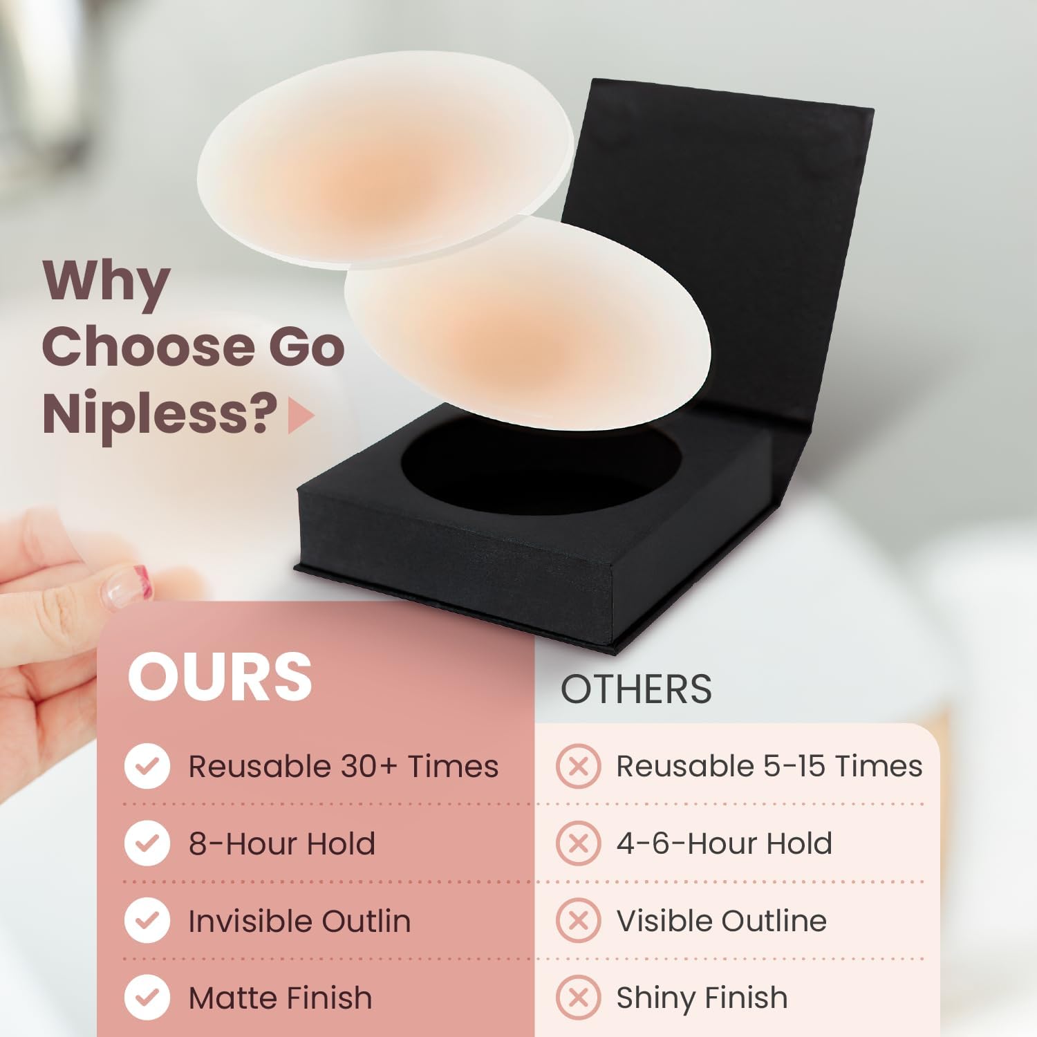 Go Nipless Pasties For Women - Reusable Silicone Nipple Covers, Breast Petals For Women, Nipple Pasties - Image 5