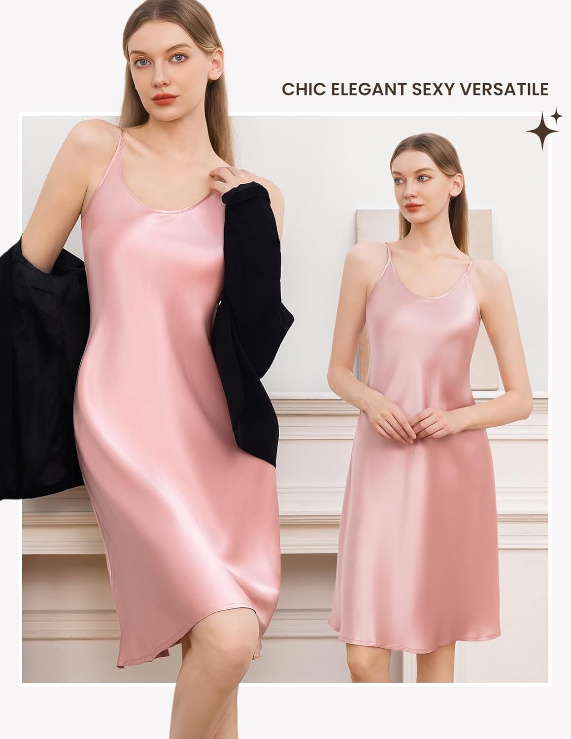 THXSILK 6A+ 100% Mulberry Silk Nightgown for Women, 22 Momme Sexy Silk Slip Dress, Round Neck Long Sleepwear - Image 3