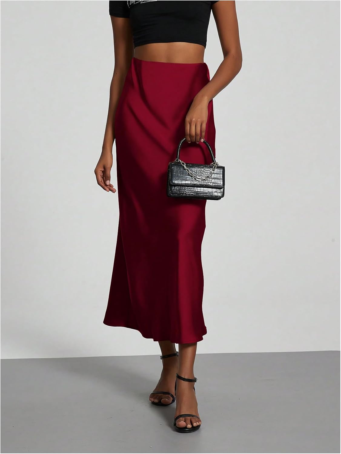 SOLY HUX Women's Elegant Satin Skirts High Waisted Flared Casual Work Office Fishtail Midi Skirt - Image 3