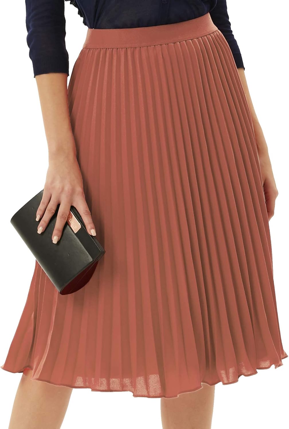 GRACE KARIN Pleated Midi Skirt for Women,Summer Chiffon Elastic High Waist Knee Length Skirts, Swing A-Line Boho Outfits - Image 2