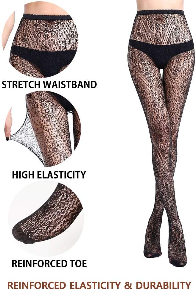 VERO MONTE Women Patterned Fishnet Tights Black Fishnets Net Stockings Pantyhose - Image 6