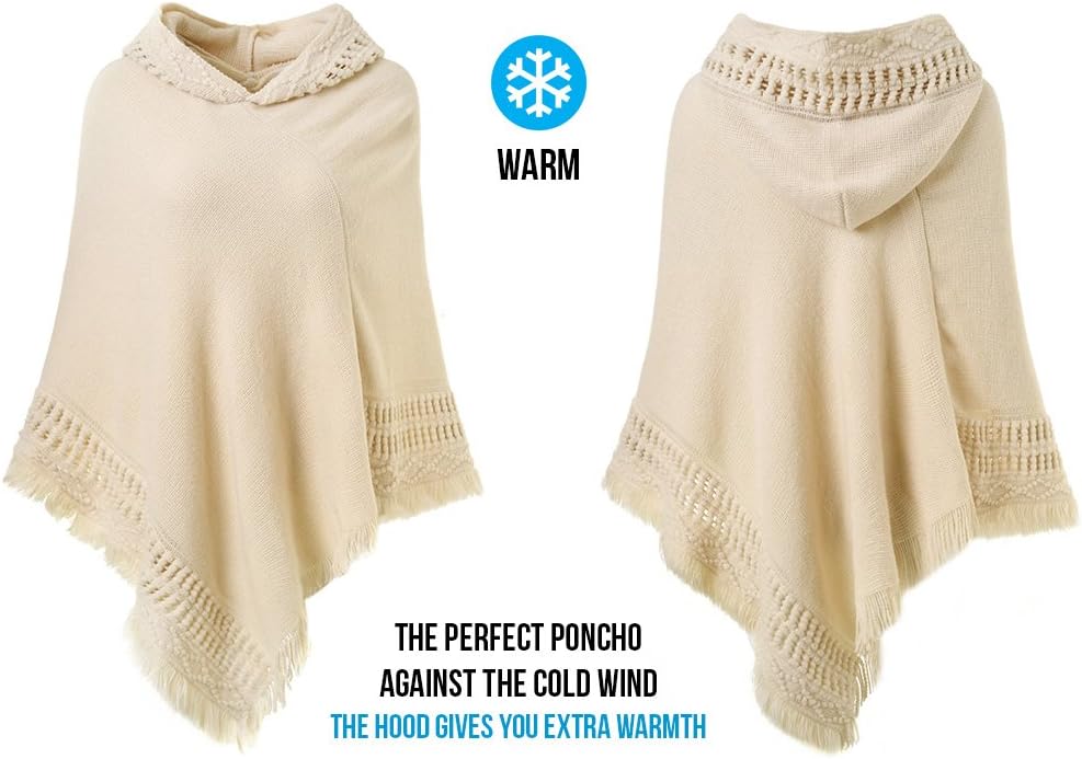 Ferand Ladies' Hooded Cape with Fringed Hem, Crochet Poncho Knitting Patterns for Women - Image 3