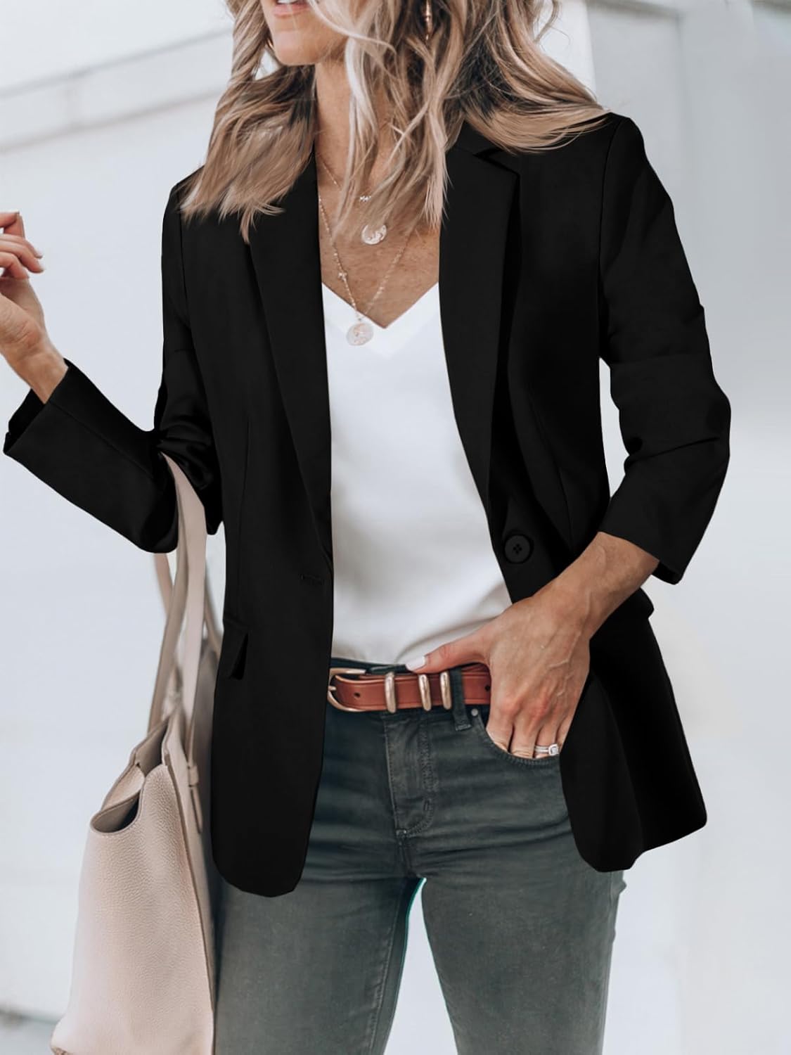 Cicy Bell Womens Casual Blazers Open Front Long Sleeve Work Office Suit Jackets Blazer - Image 2