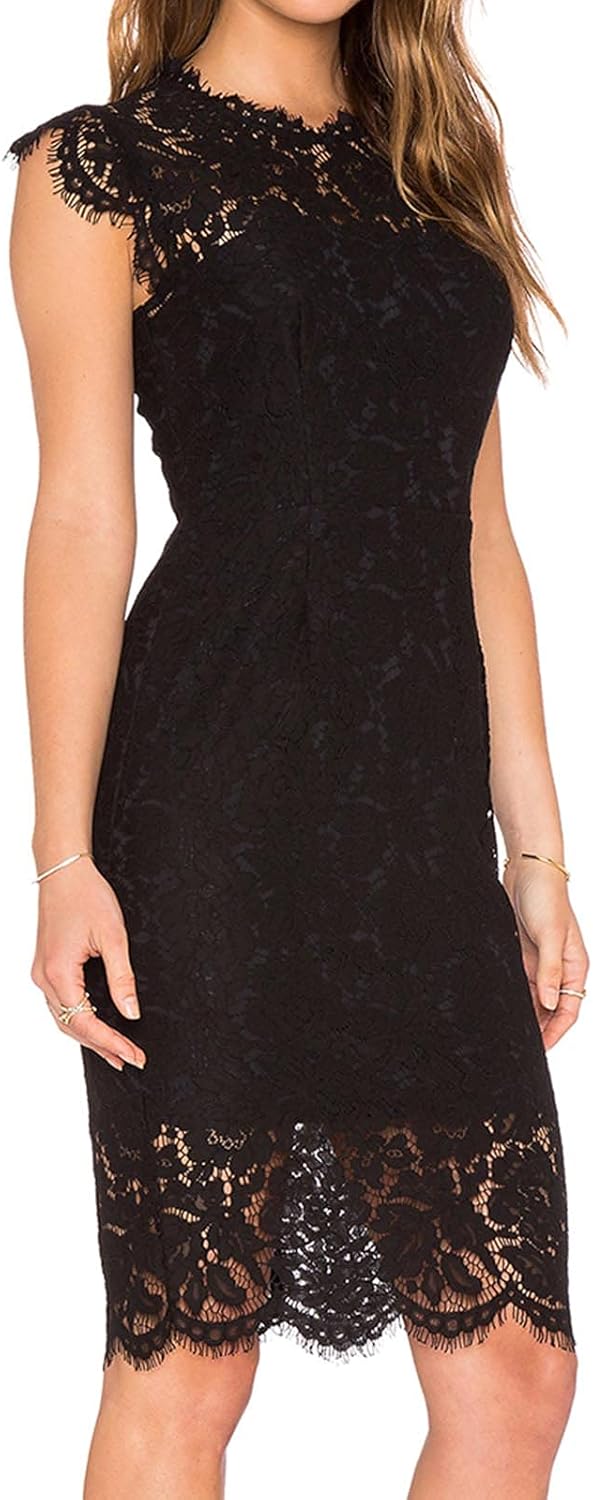 MEROKEETY Women's Sleeveless Lace Floral Elegant Cocktail Dress Crew Neck Knee Length for Party - Image 2