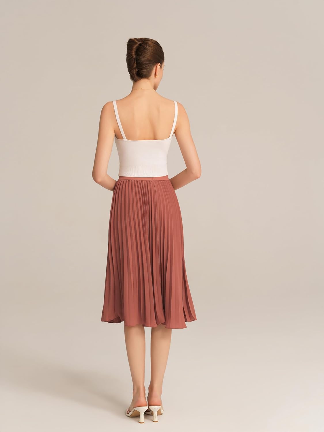 GRACE KARIN Pleated Midi Skirt for Women,Summer Chiffon Elastic High Waist Knee Length Skirts, Swing A-Line Boho Outfits - Image 4