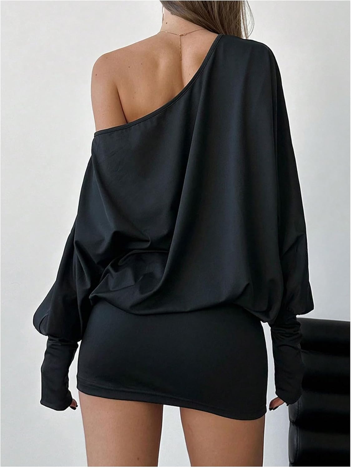 SOLY HUX Women's Long Sleeve Off The Shoulder Dress Y2k Mini Dress Streetwear Music Festival Outfits - Image 3