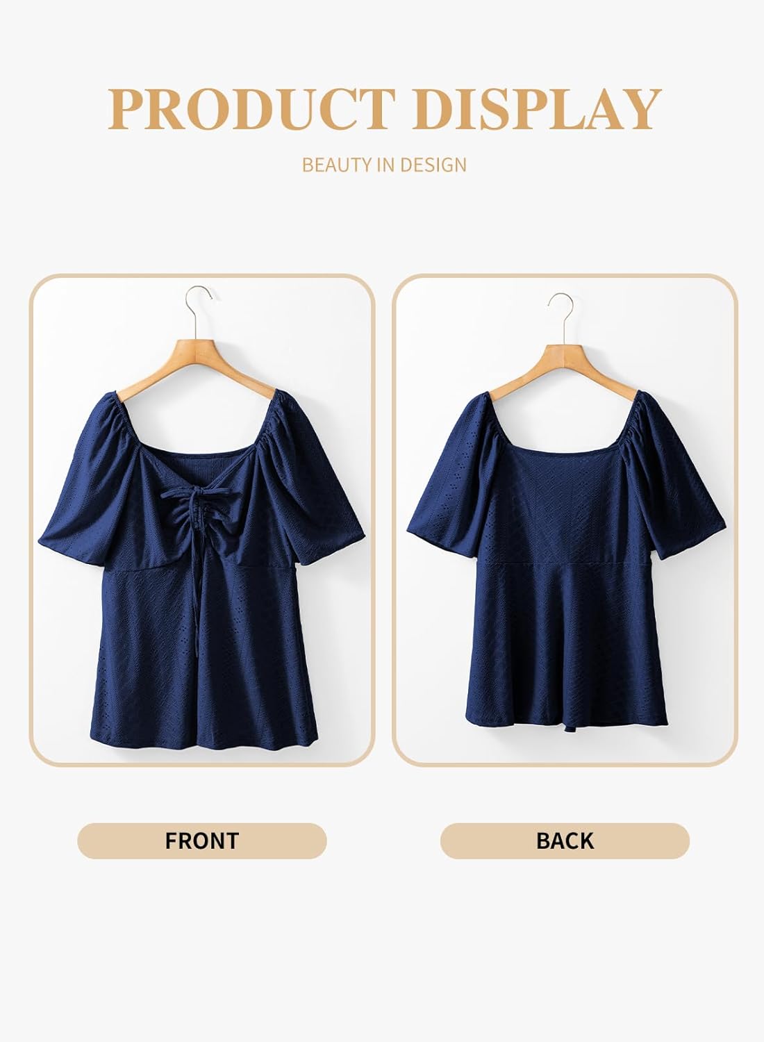 Eytino Womens Plus Size Tops Sweetheart Neck Short Sleeve Eyelet Embroidery Summer Loose Peplum Shirts(1X-5X) - Image 4