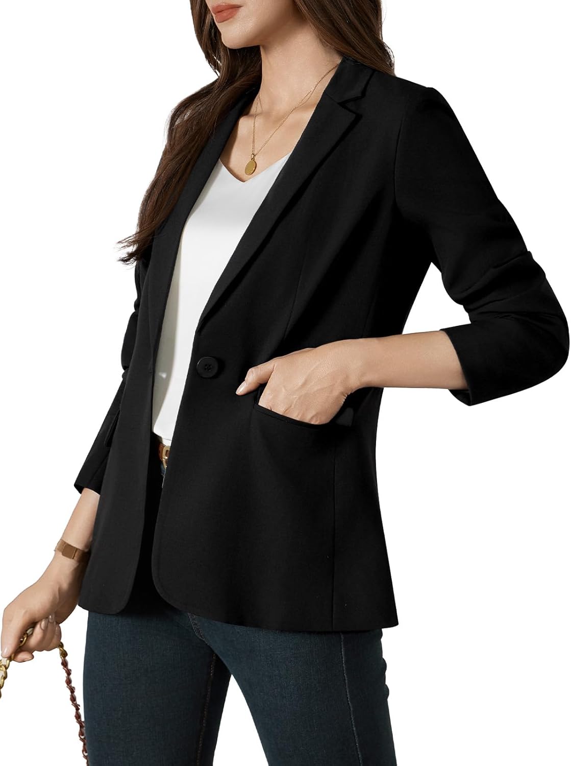 Kelyaa Womens One Button Blazer Casual Open Front Long Sleeve Suit Jackets Business Work Office Blazers - Image 7