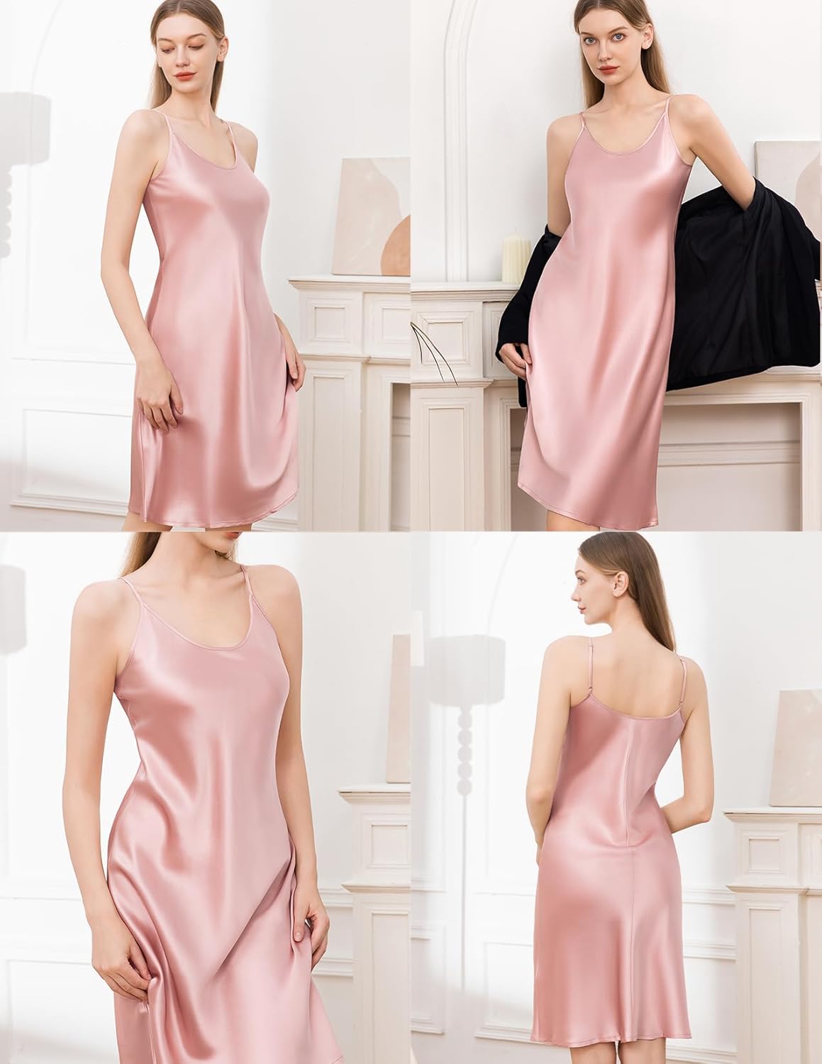 THXSILK 6A+ 100% Mulberry Silk Nightgown for Women, 22 Momme Sexy Silk Slip Dress, Round Neck Long Sleepwear - Image 6