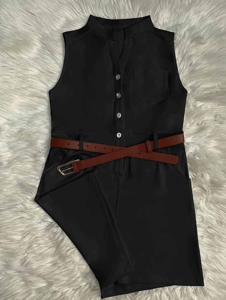 XXTAXN Women's Sexy V Neck Rompers One Piece Short Jumpsuit with Belt And Pockets - Image 3