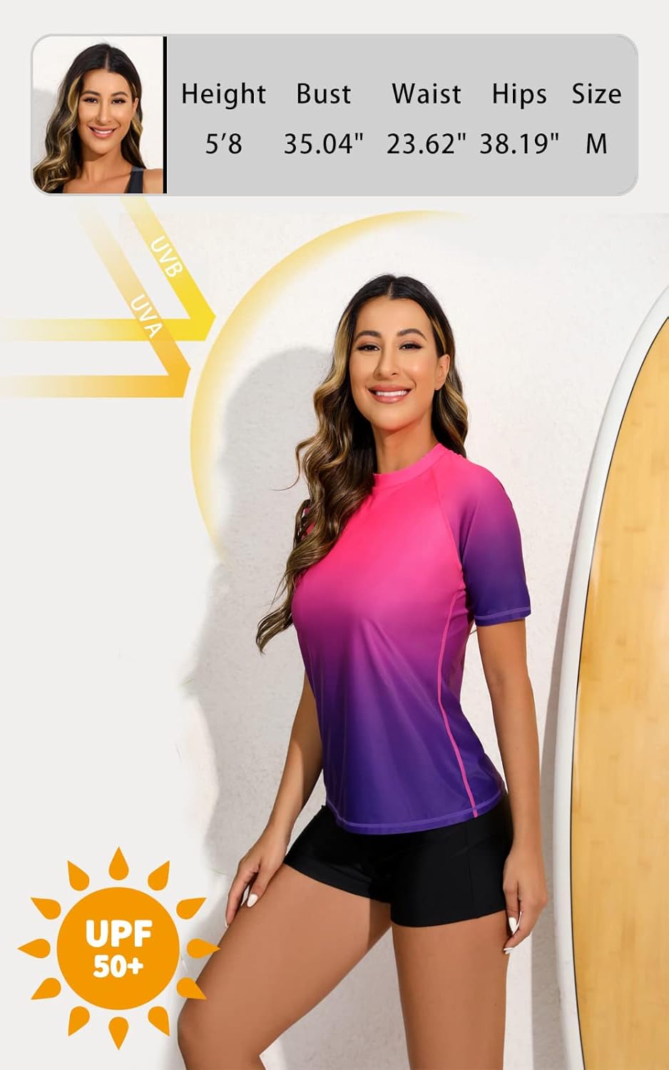 Halcurt Women Short Sleeve Two Piece Rash Guard Set UPF 50 Swim Shirt with Board Shorts - Image 5