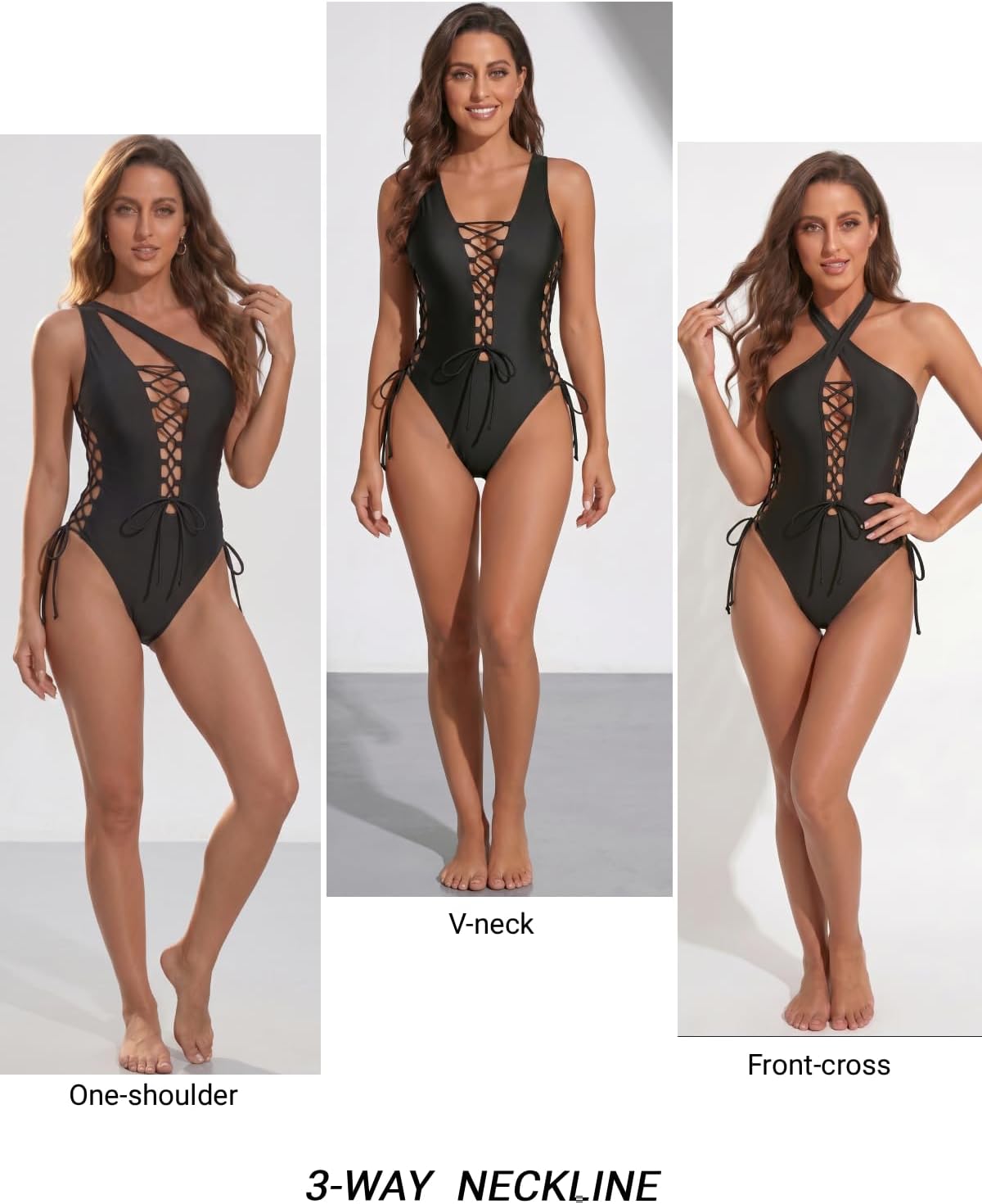 Holipick Women Sexy One Piece Swimsuit One Shoulder Bathing Suit Lace Up Swimwear Monokini - Image 3