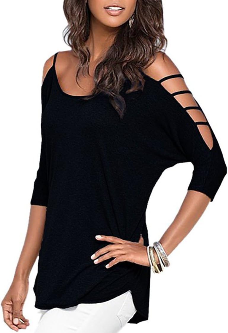 Jar of Love Women's Cold Shoulder Tops 3/4 Sleeve Sexy Going Out T-Shirts for Women Casual Tunic Tops - Image 4