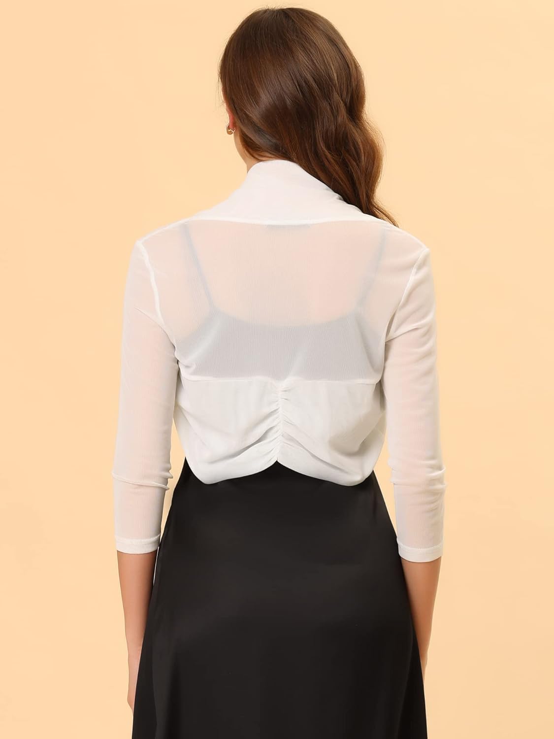 Allegra K Women's 3/4 Sleeve Sheer Mesh Shrug Open Front Cropped Bolero Cardigan - Image 4