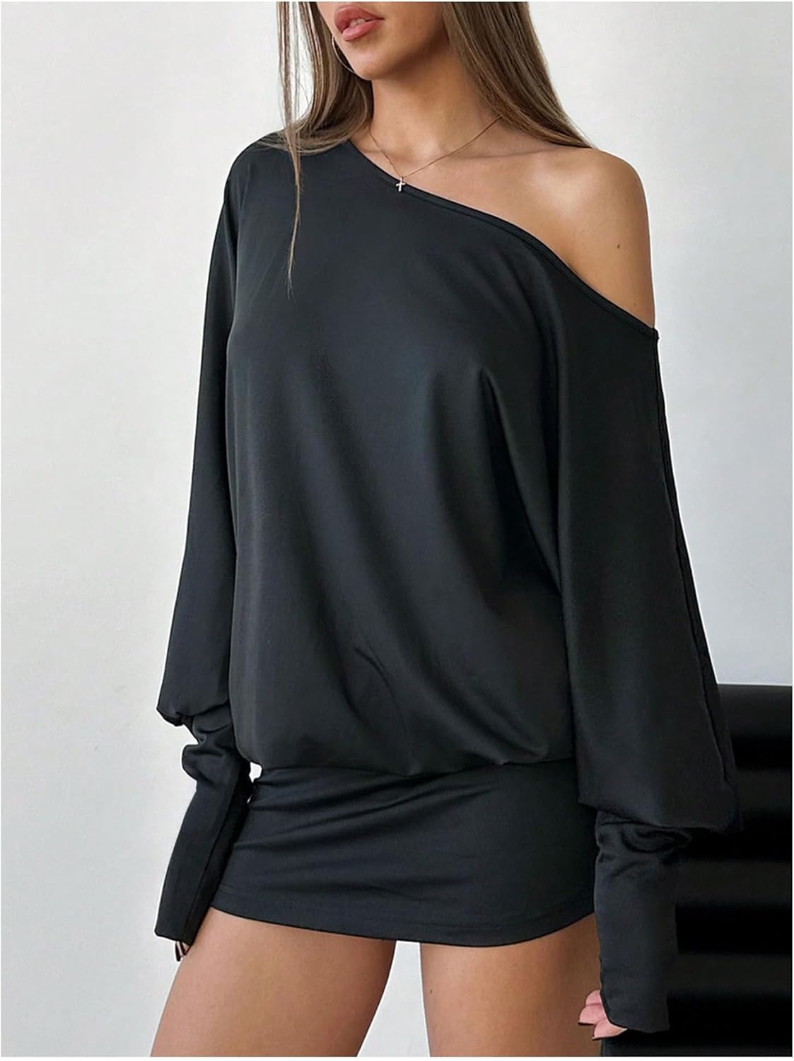 SOLY HUX Women's Long Sleeve Off The Shoulder Dress Y2k Mini Dress Streetwear Music Festival Outfits - Image 2