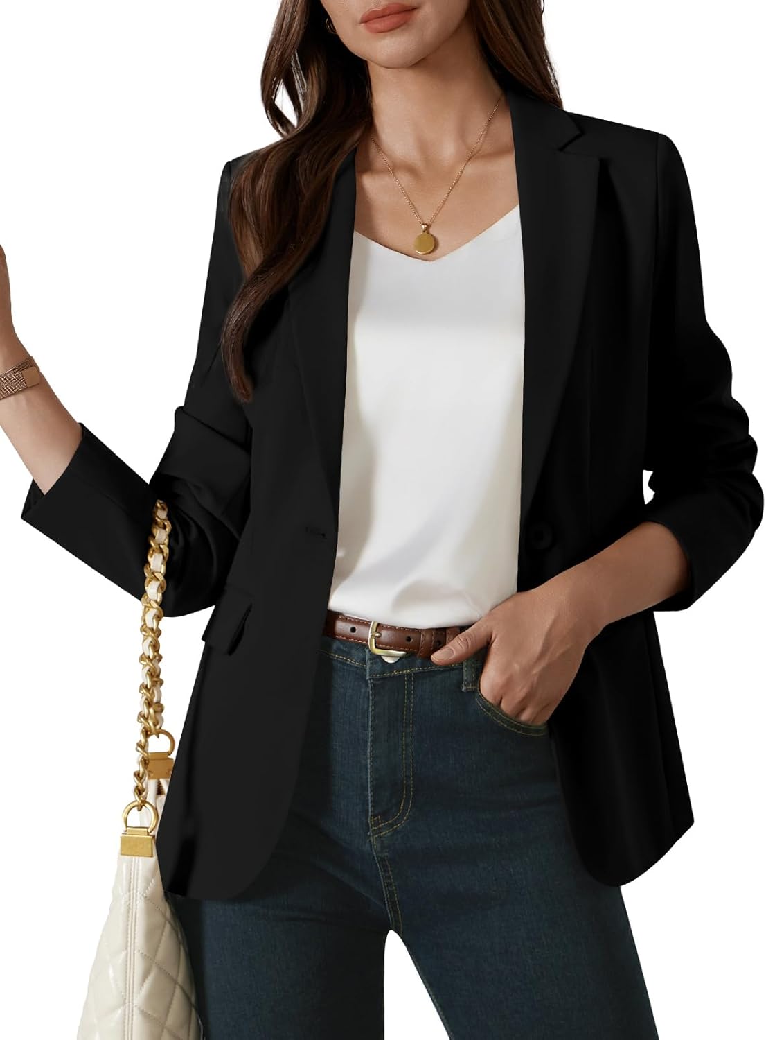 Kelyaa Womens One Button Blazer Casual Open Front Long Sleeve Suit Jackets Business Work Office Blazers