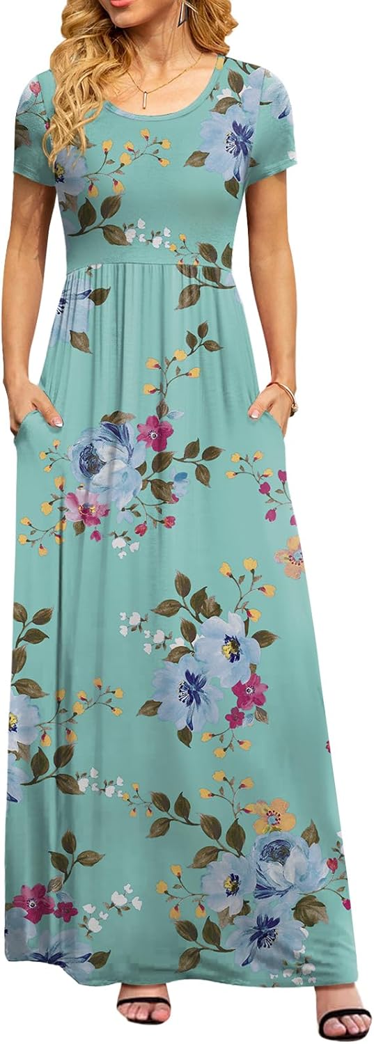 DB MOON Womens 2026 Summer Maxi Dresses Casual Short Sleeve Empire Waist Spring Long Dress with Pockets - Image 2