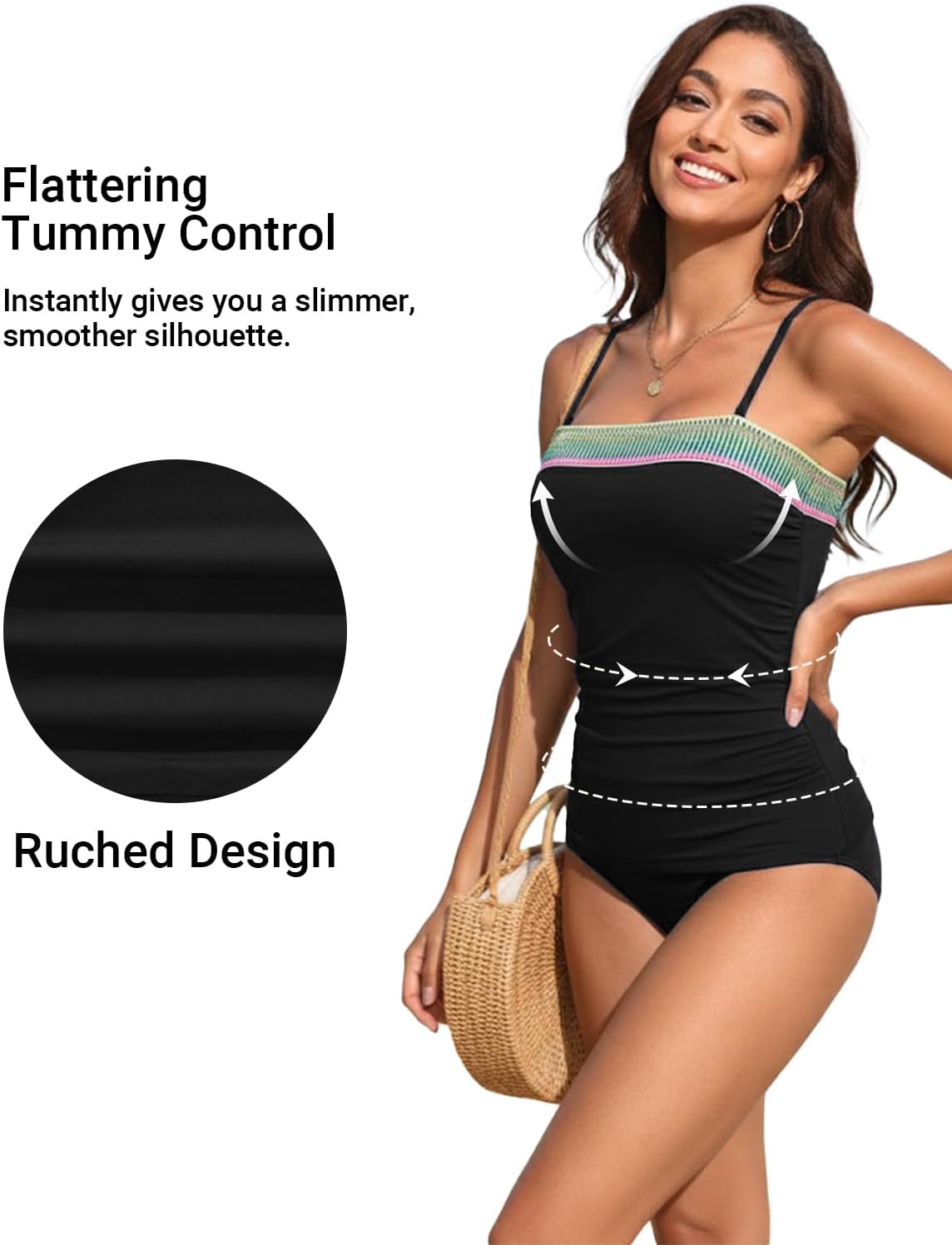 Daci Bandeau Tankini Swimsuits for Women - Two Piece Ruched Tummy Control Bathing Suit Strapless Swimwear with Bottom - Image 5
