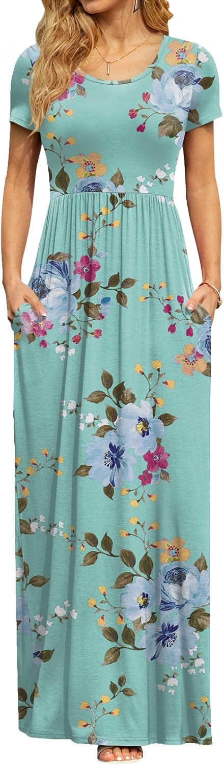 DB MOON Womens 2026 Summer Maxi Dresses Casual Short Sleeve Empire Waist Spring Long Dress with Pockets - Image 4