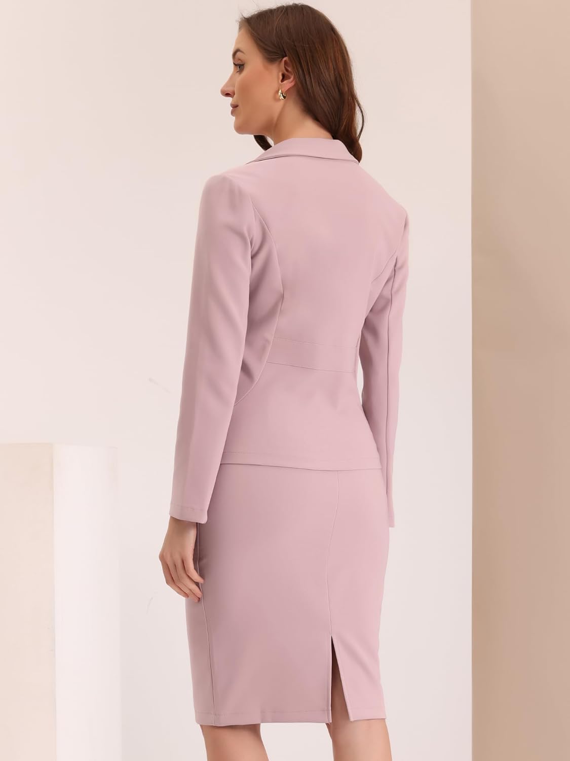 Allegra K Women's 2 Piece Suit Skirt Set Business Casual Outfits Long Sleeve Blazer and Pencil Skirt - Image 4
