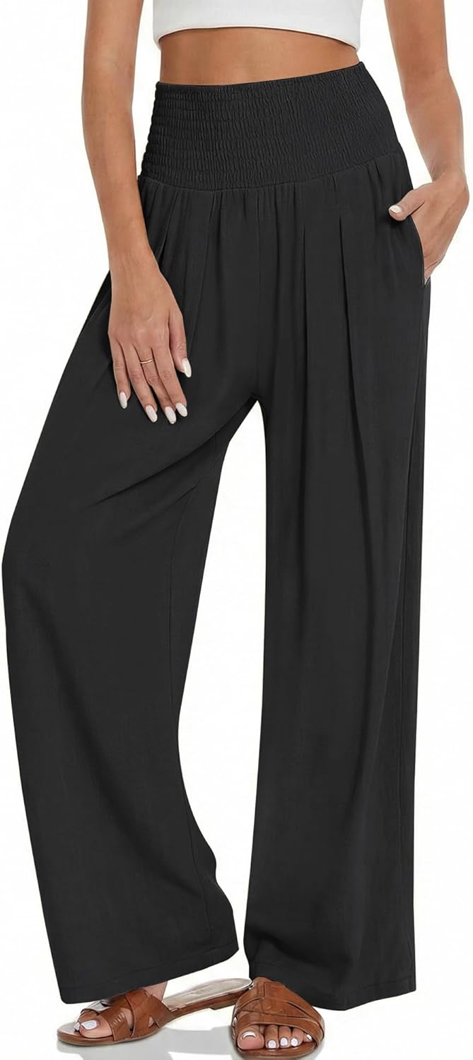 Women Wide Leg Casual Pants High Waist Palazzo Pants Summer Lounge Trousers with Pockets