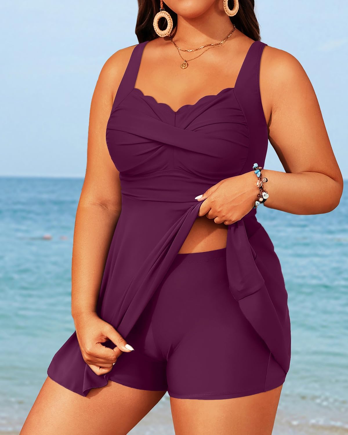 Aqua Eve Plus Size Swim Dress - Two Piece Tankini Tummy Control Bathing Suit with Shorts 2025 Swimsuit - Image 3