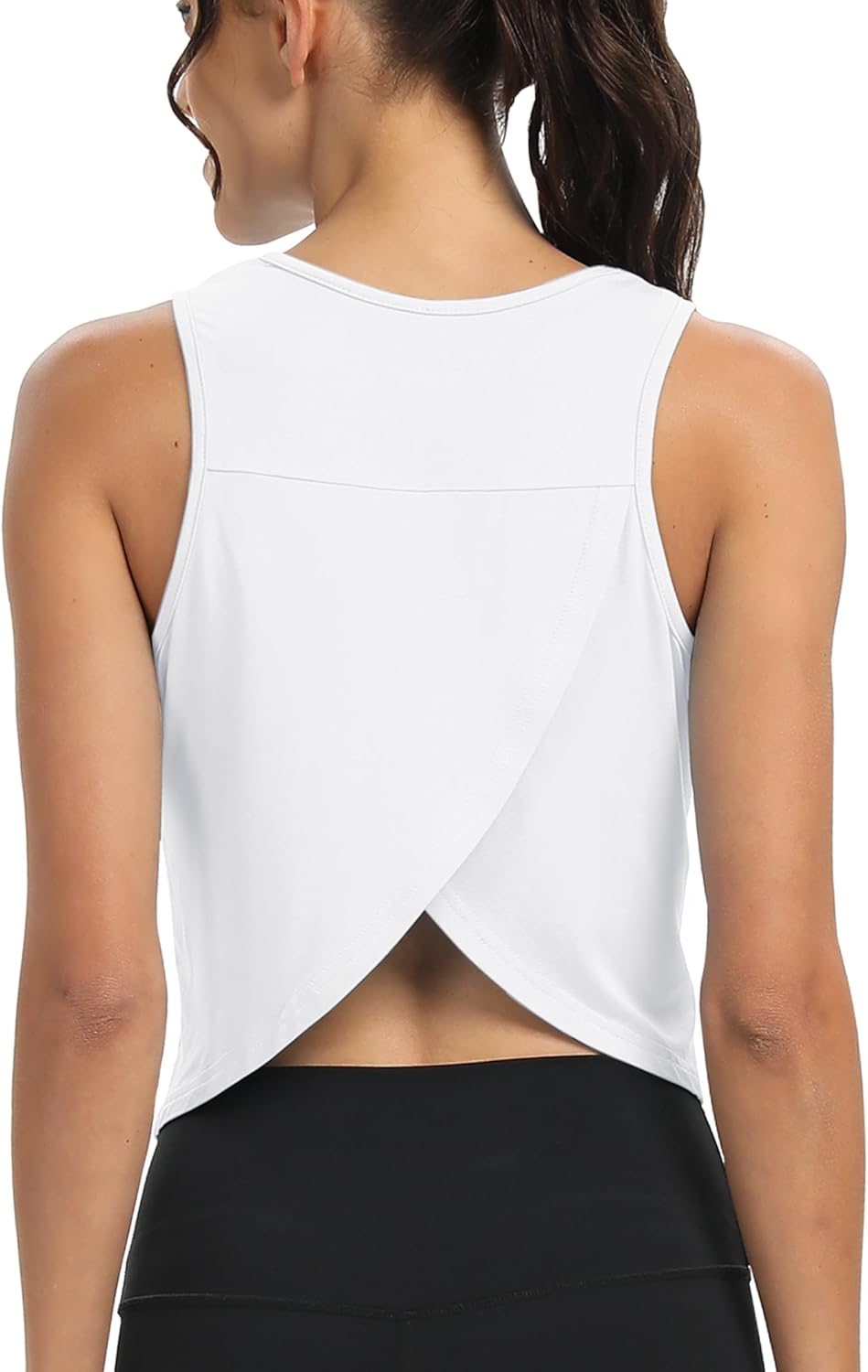 Mippo Workout Tops for Women Cropped Open Back Sleeveless Tank Tops Athletic Gym Yoga Shirts Loose Fit