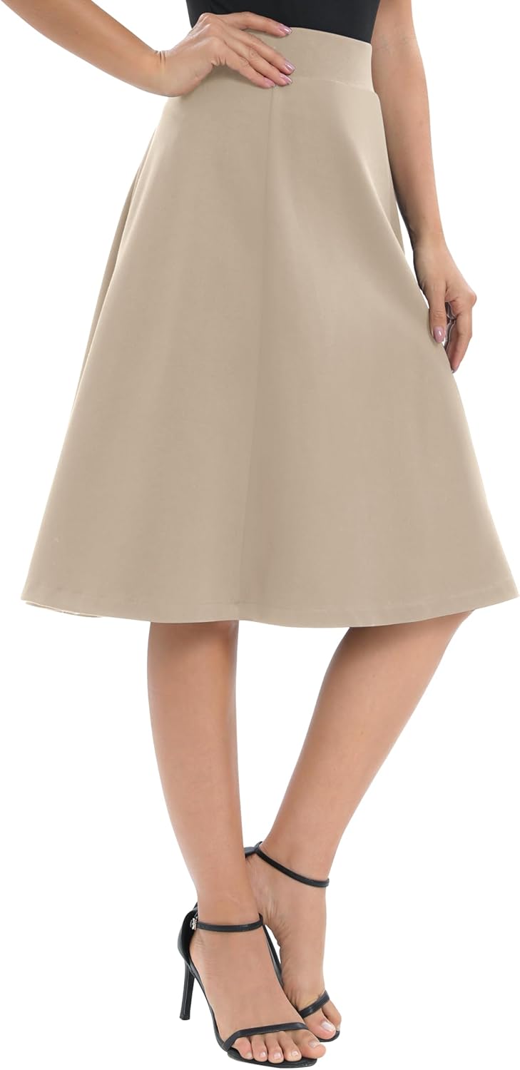Urban CoCo Women's A-Line Elastic High Waist Flare Work Midi Knee Length Stretchy Skirt - Image 2