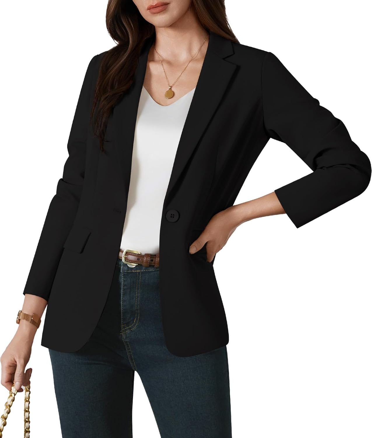 Kelyaa Womens One Button Blazer Casual Open Front Long Sleeve Suit Jackets Business Work Office Blazers - Image 2