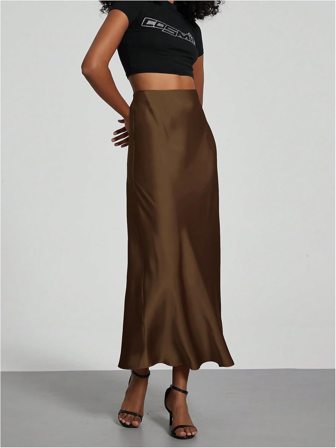 SOLY HUX Women's Elegant Satin Skirts High Waisted Flared Casual Work Office Fishtail Midi Skirt - Image 3
