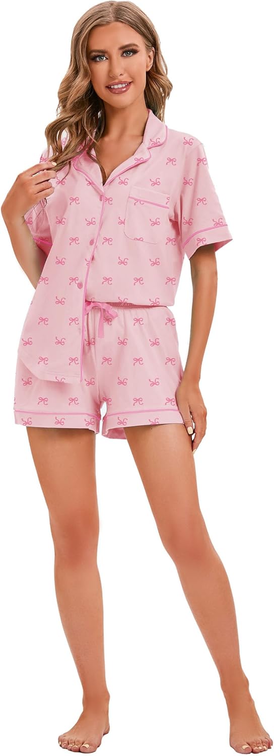 LUBOT 100% Cotton Pajamas for Women 2 Piece PJ Set Button-Down Soft Knit Short Sleeve Summer Sleepwear Loungewear XS-XXL - Image 6