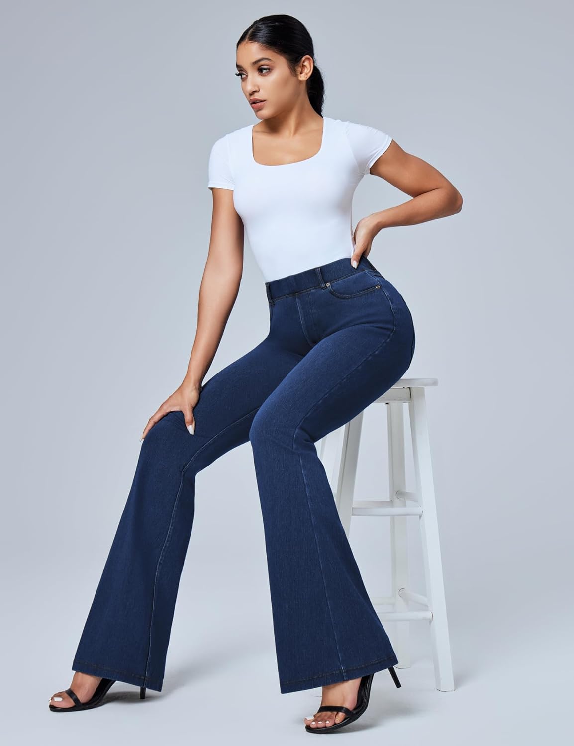 IUGA Bell Bottom Jeans for Women High Waist Stretchy Pull On Bootcut Sweatpant Jeans Flare Leggings Tummy Control Flare Pants - Image 3