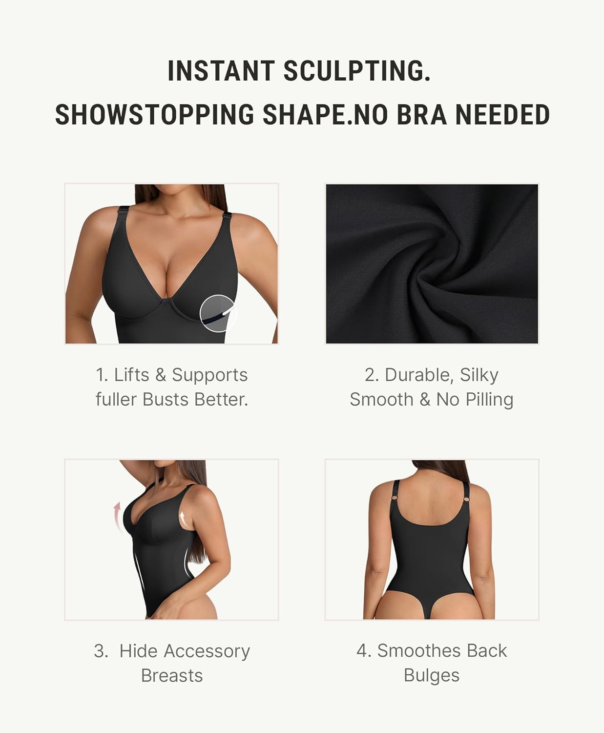 FeelinGirl Shapewear Bodysuits for Women Tummy Control Body Suits Deep V Neck Thong Body Shaper - Image 3