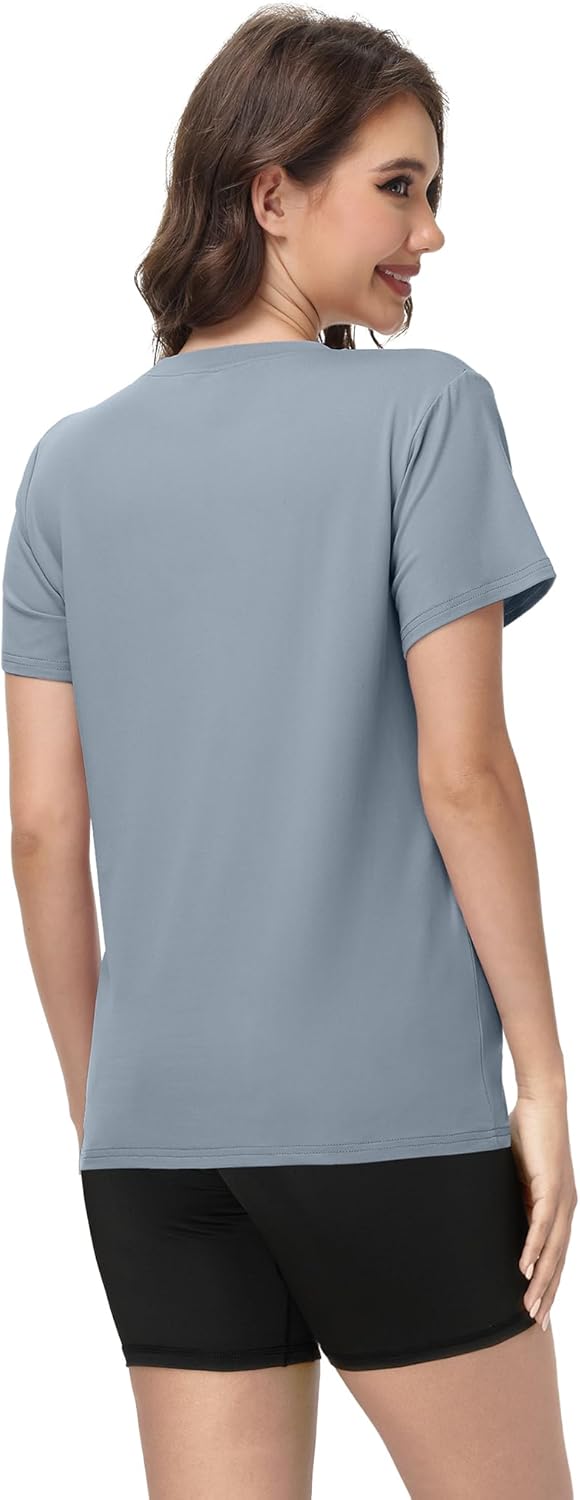 Kinglaman 4 Pack Women Basic T Shirts Tees, Workout Gym Loose Fit Crew Neck Short Sleeve Tshirts Casual Tops - Image 4