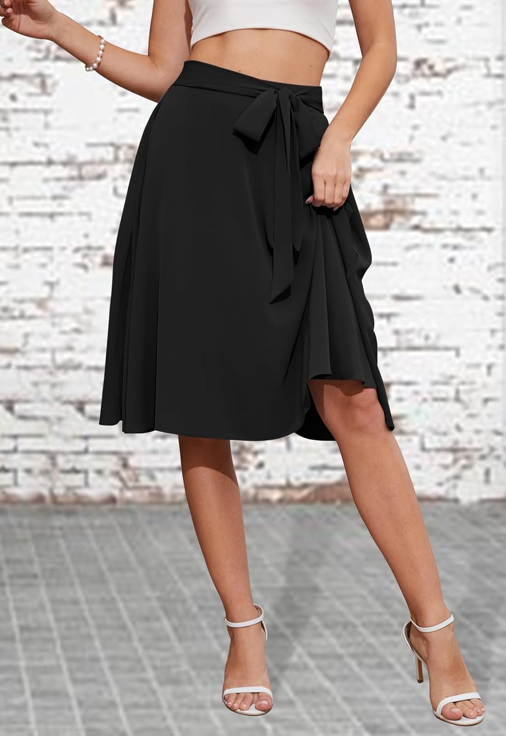 Yincro Women's A-Line Midi Skirt with Pockets High Waist Flared Below The Knee Skirts - Image 3