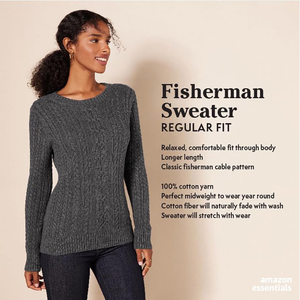 Amazon Essentials Women's Soft Fisherman Cable Knit Long-Sleeve Crewneck Sweater (Available in Plus Size) - Image 2