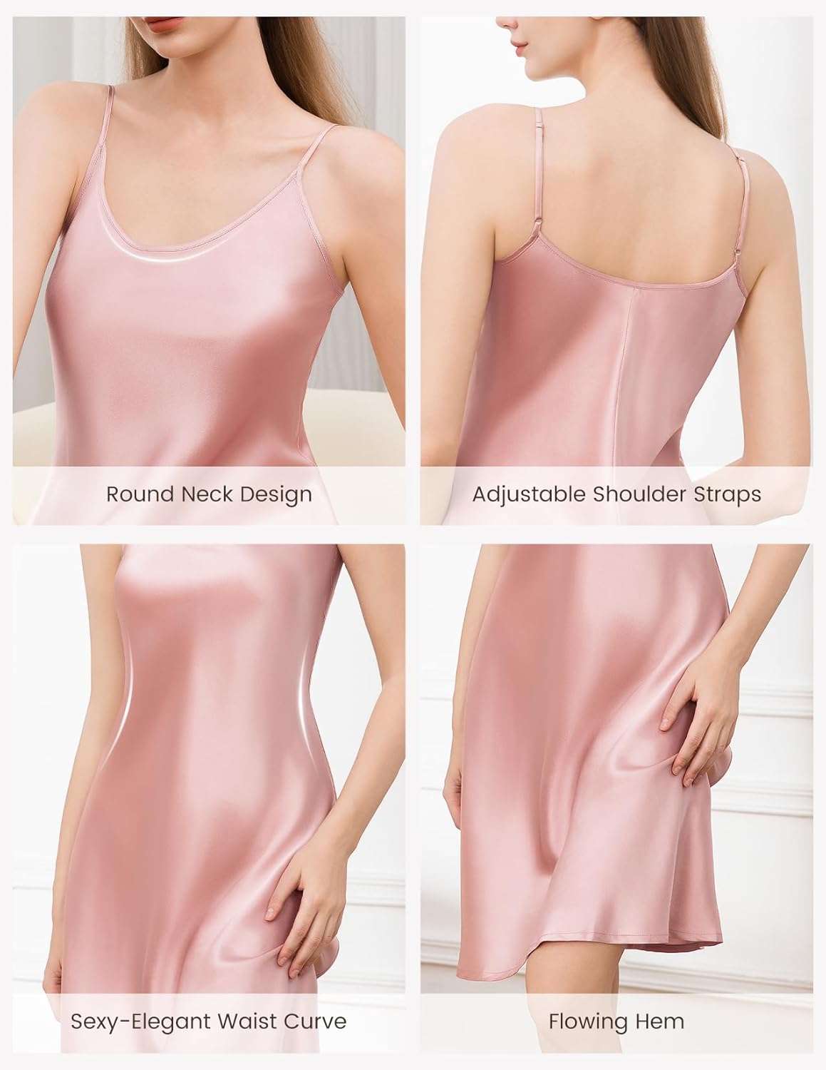 THXSILK 6A+ 100% Mulberry Silk Nightgown for Women, 22 Momme Sexy Silk Slip Dress, Round Neck Long Sleepwear - Image 5