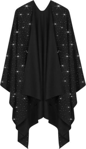 Womens Rhinestones Open Front Ponch...